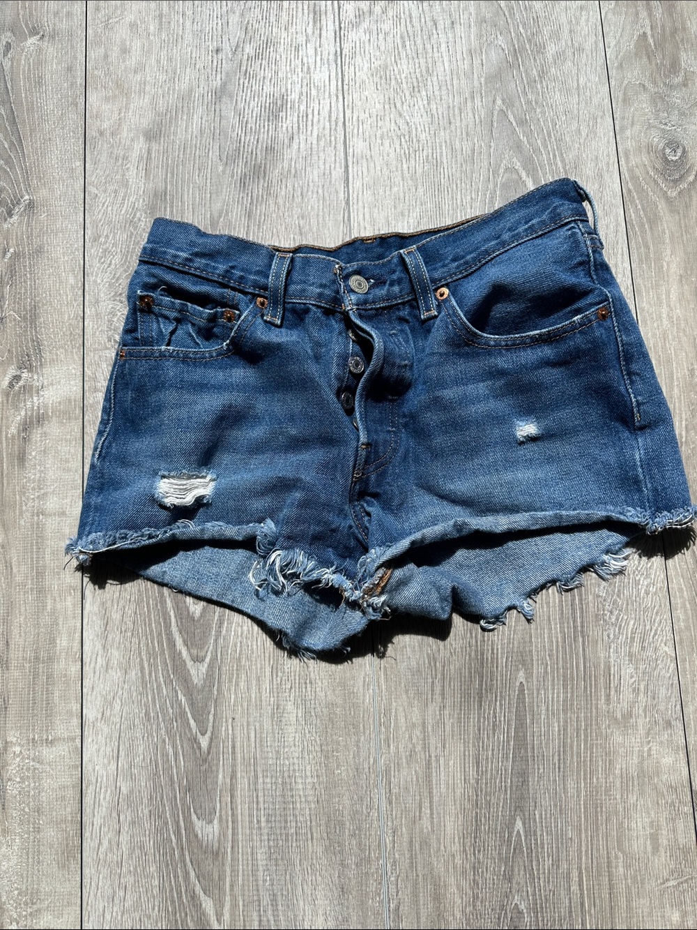 Levi's Dark Blue Denim Frayed Cutoff Shorts